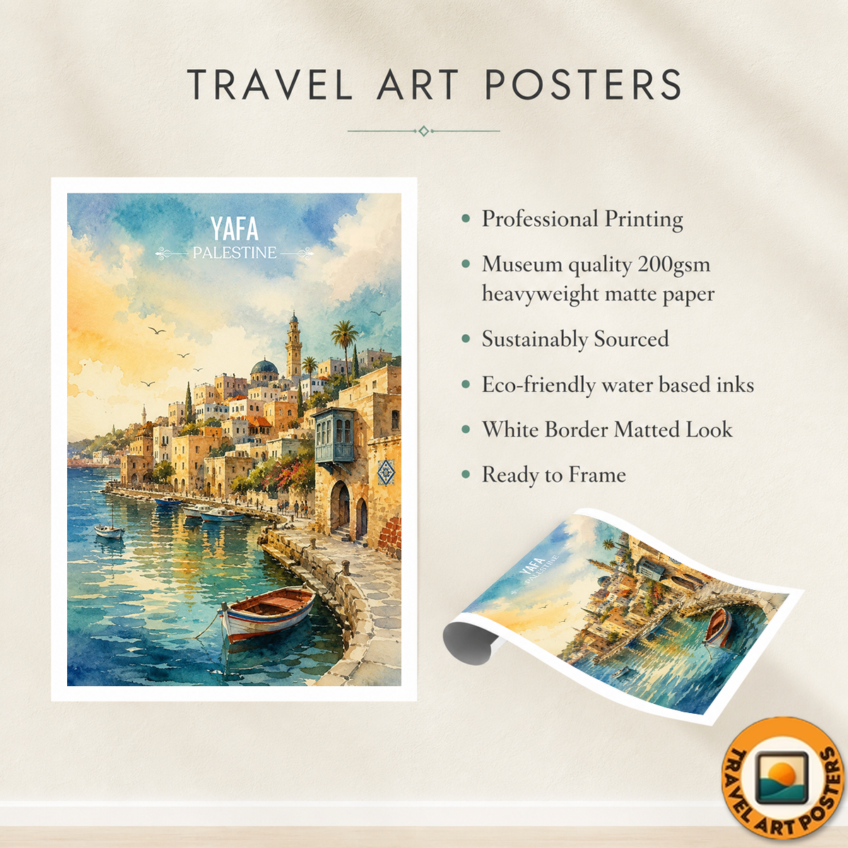 Yafa - Palestine - Travel Wall Art Deco Poster Print - Art Print - Travel Art Poster