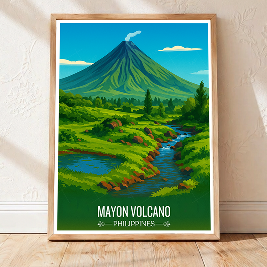Mayon Volcano - Philippines - Travel Wall Art Deco Poster Print - Art Print - Travel Art Poster