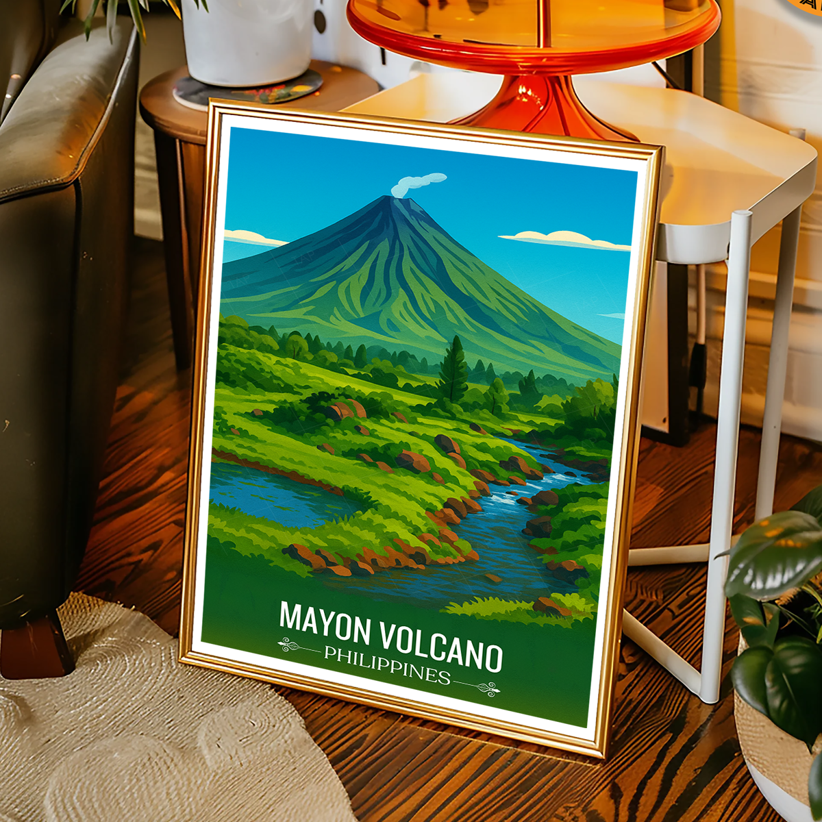 Mayon Volcano - Philippines - Travel Wall Art Deco Poster Print - Art Print - Travel Art Poster