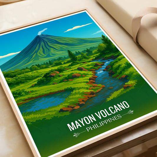 Mayon Volcano - Philippines - Travel Wall Art Deco Poster Print - Art Print - Travel Art Poster