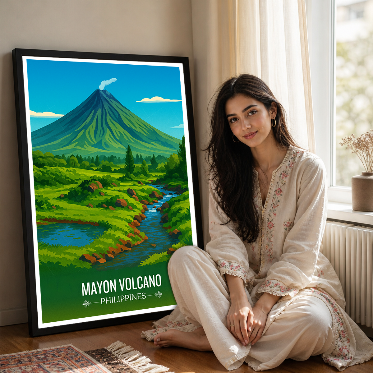 Mayon Volcano - Philippines - Travel Wall Art Deco Poster Print - Art Print - Travel Art Poster
