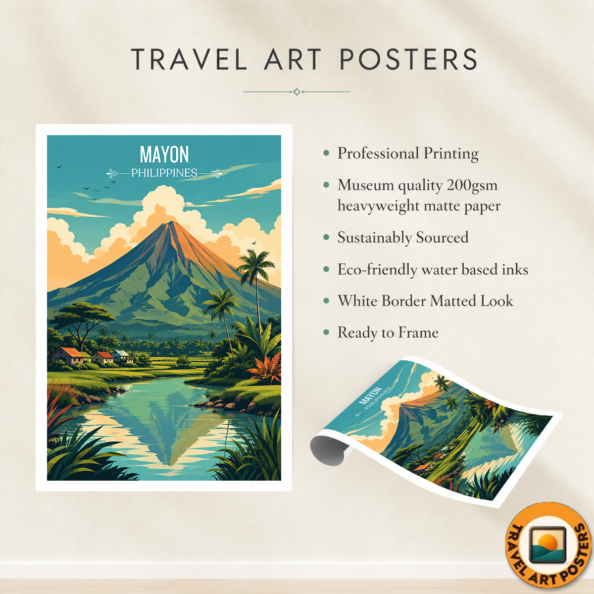 Mayon - Philippines - Travel Wall Art Deco Poster Print - Art Print - Travel Art Poster