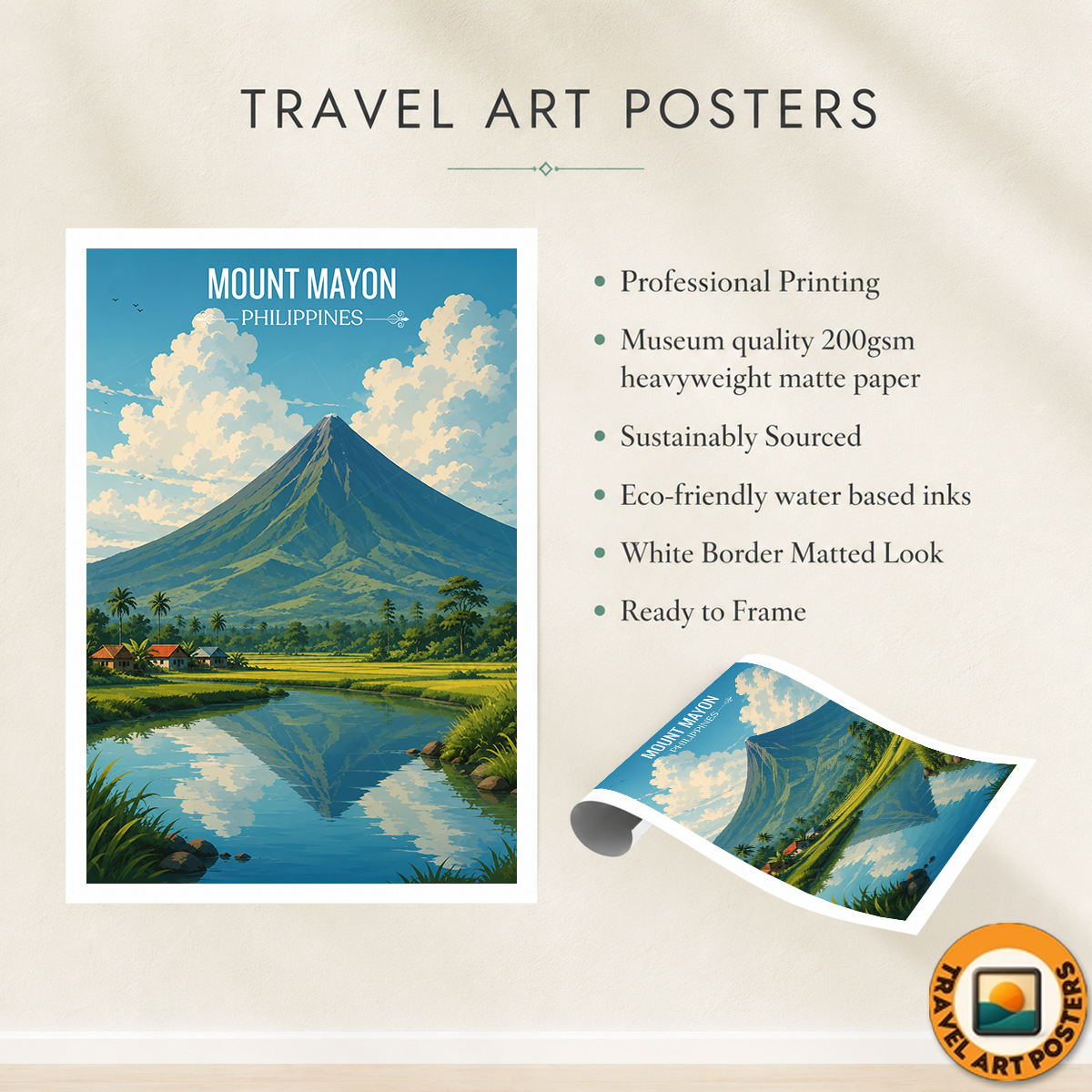 Mount Mayon - Philippines - Travel Wall Art Deco Poster Print - Art Print - Travel Art Poster