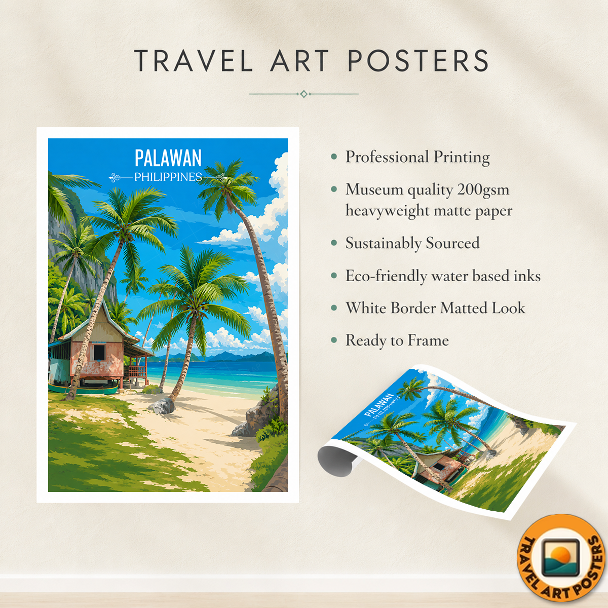 Palawan - Philippines - Travel Wall Art Deco Poster Print - Art Print - Travel Art Poster