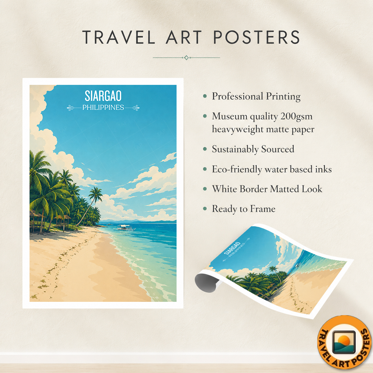 Siargao - Philippines - Travel Wall Art Deco Poster Print - Art Print - Travel Art Poster