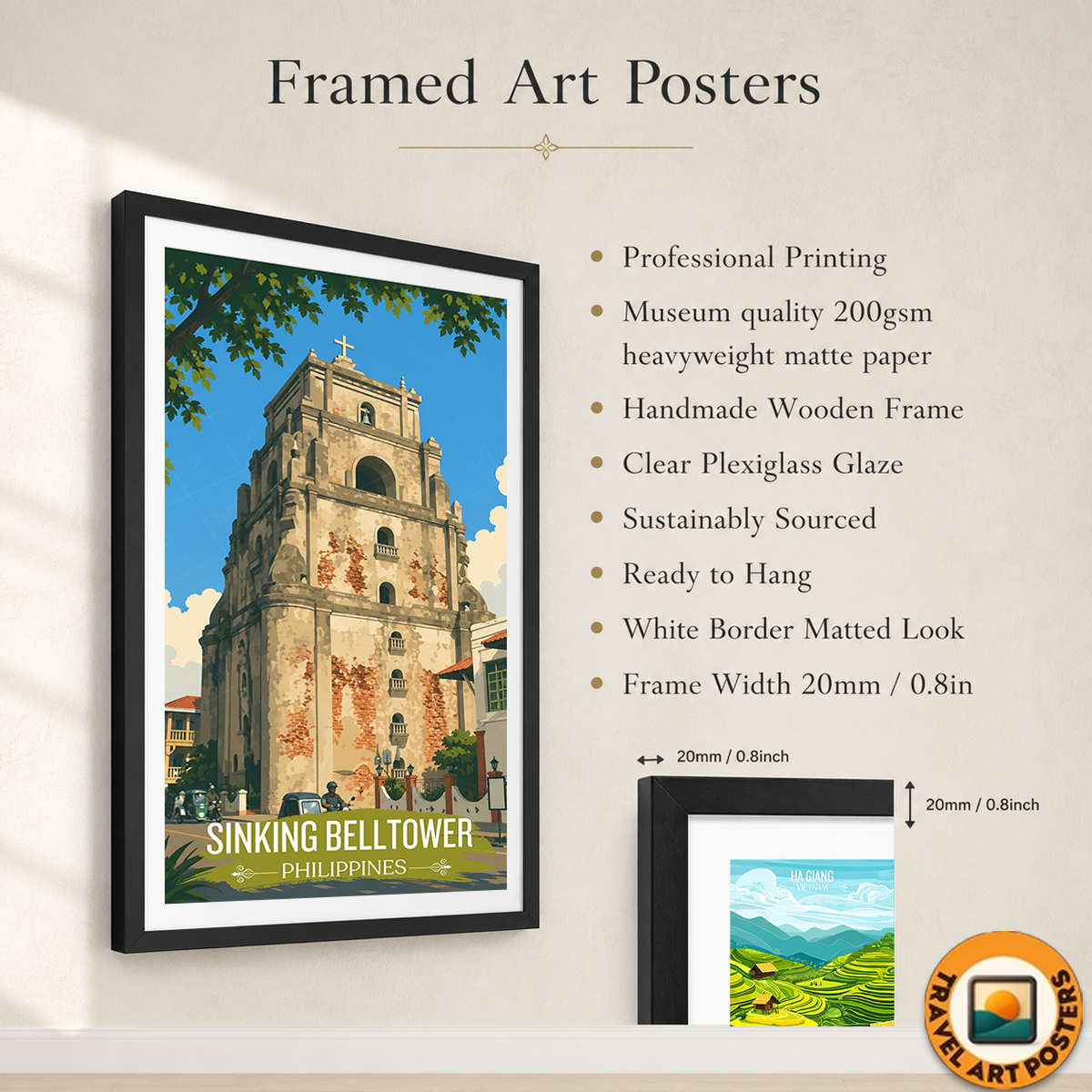 Sinking Belltower - Philippines - Travel Wall Art Deco Poster Print - Art Print - Travel Art Poster