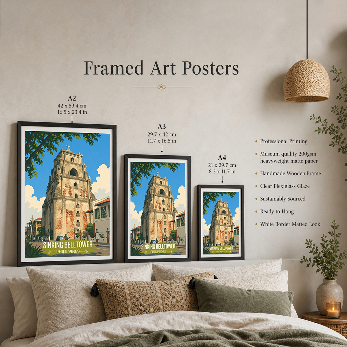 Sinking Belltower - Philippines - Travel Wall Art Deco Poster Print - Art Print - Travel Art Poster