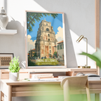 Sinking Belltower - Philippines - Travel Wall Art Deco Poster Print - Art Print - Travel Art Poster