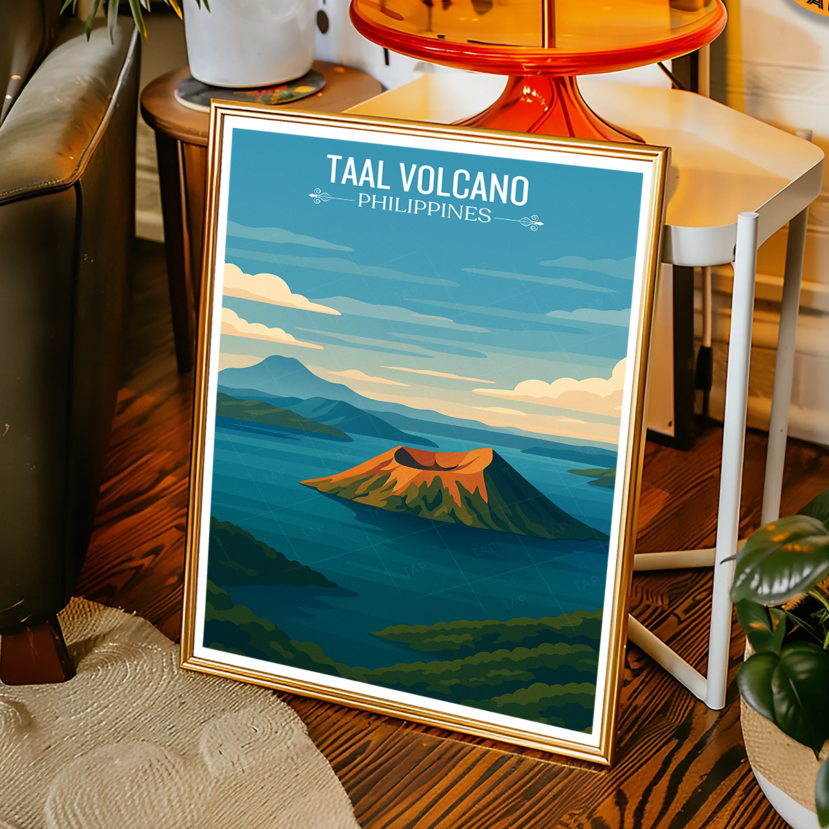 Taal Volcano - Philippines - Travel Wall Art Deco Poster Print - Art Print - Travel Art Poster