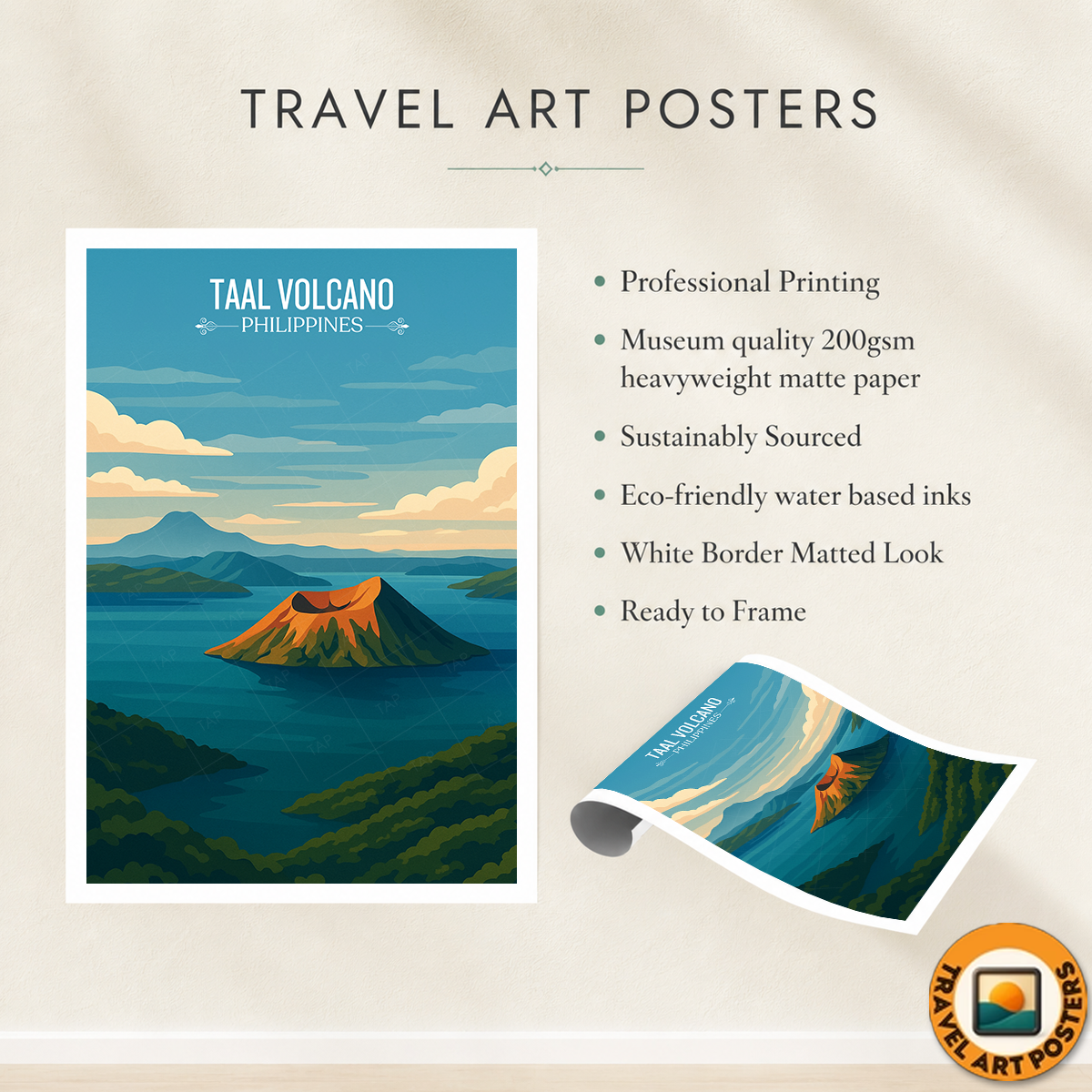 Taal Volcano - Philippines - Travel Wall Art Deco Poster Print - Art Print - Travel Art Poster