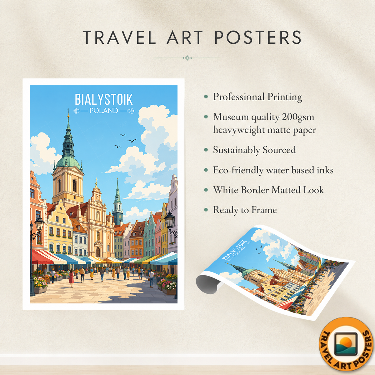 Bialystok - Poland - Travel Poster Vintage Style Wall Art Print