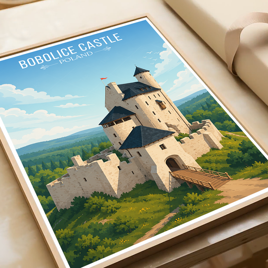 Bobolice Castle - Poland - Travel Poster Vintage Style Wall Art Print - Art Print - Travel Art Poster