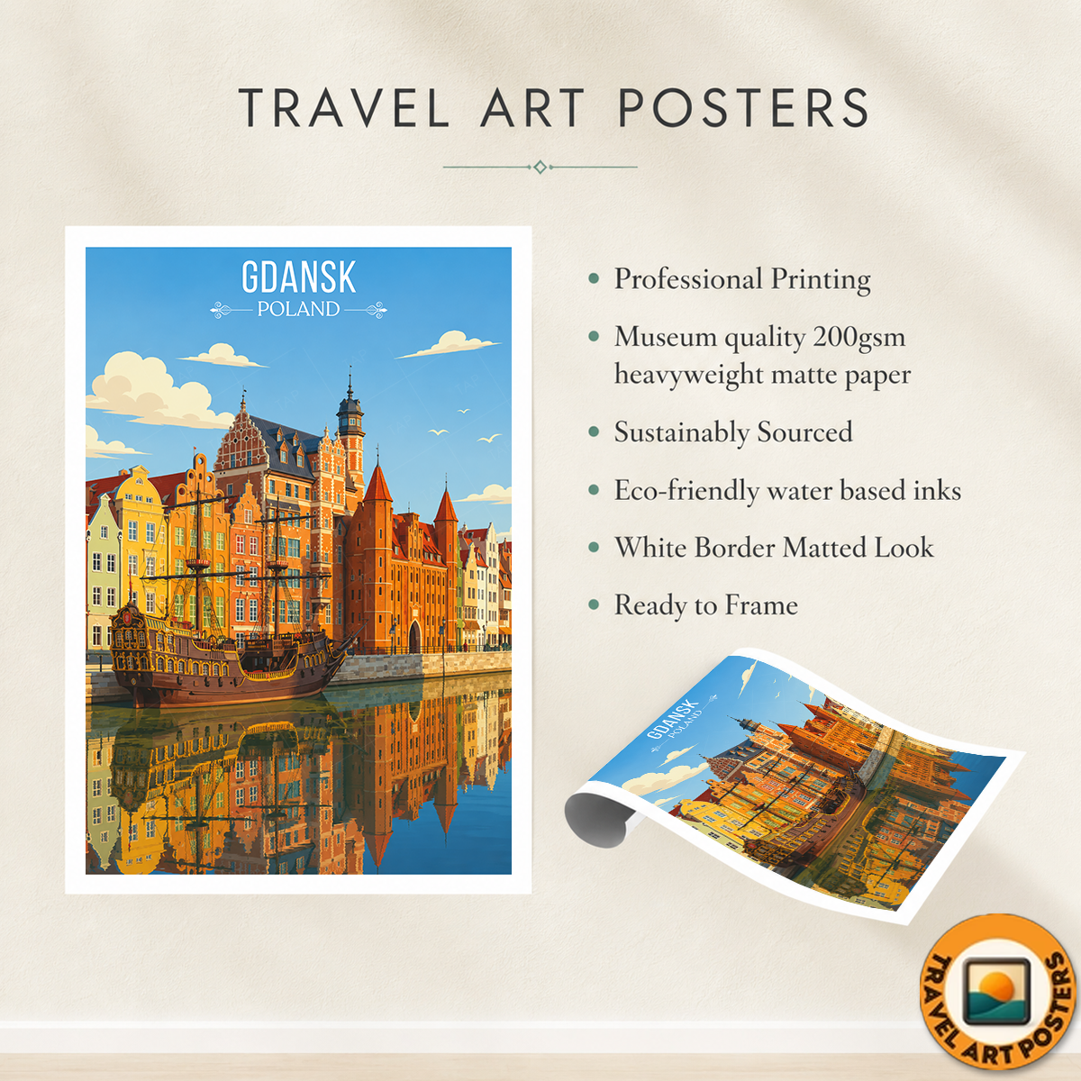Gdansk - Poland - Travel Poster Vintage Style Wall Art Print - Art Print - Travel Art Poster