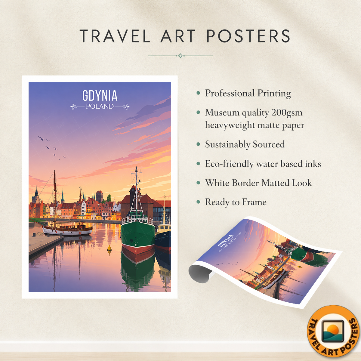 Gdynia - Poland - Travel Poster Vintage Style Wall Art Print