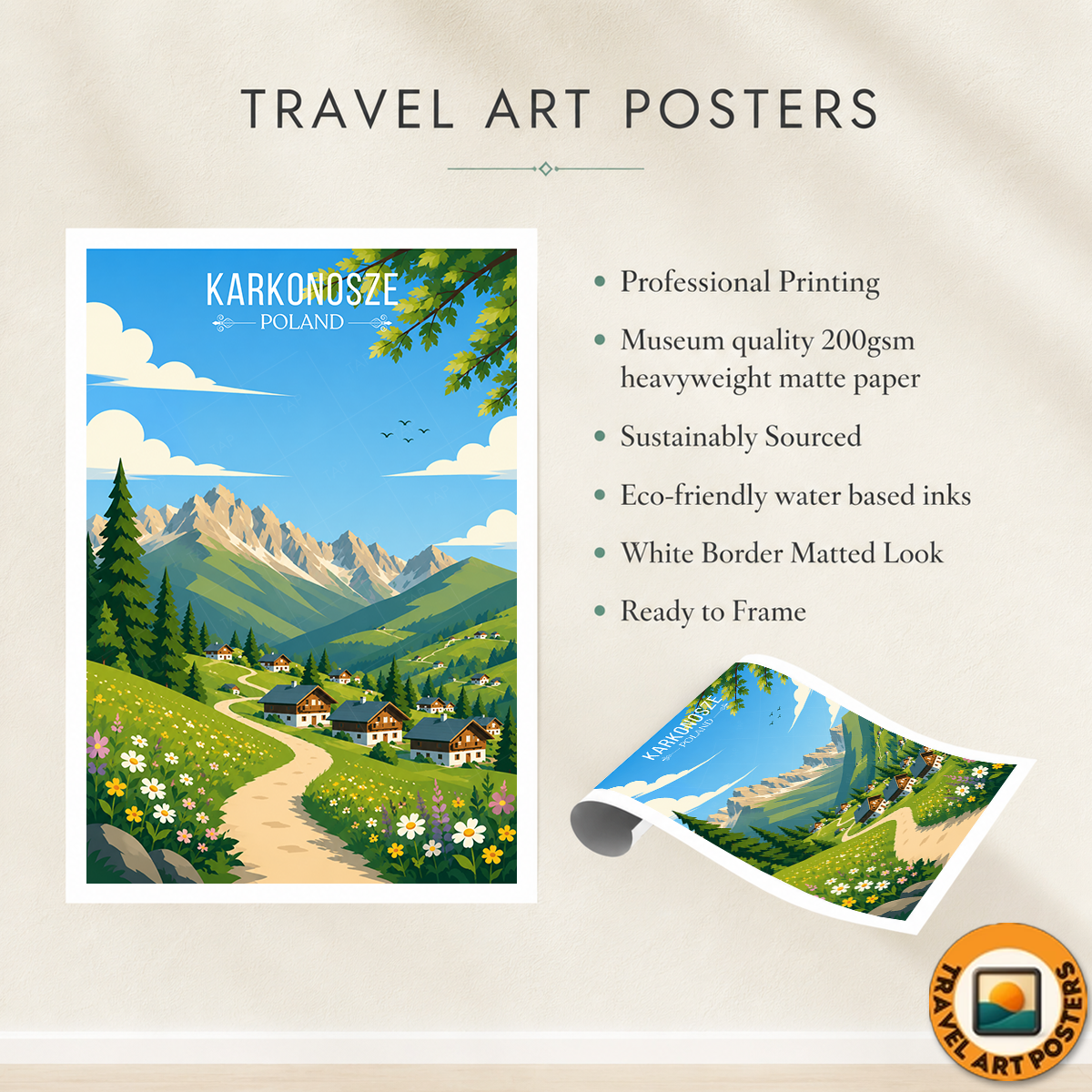 Karkonosze - Poland - Travel Poster Vintage Style Wall Art Print