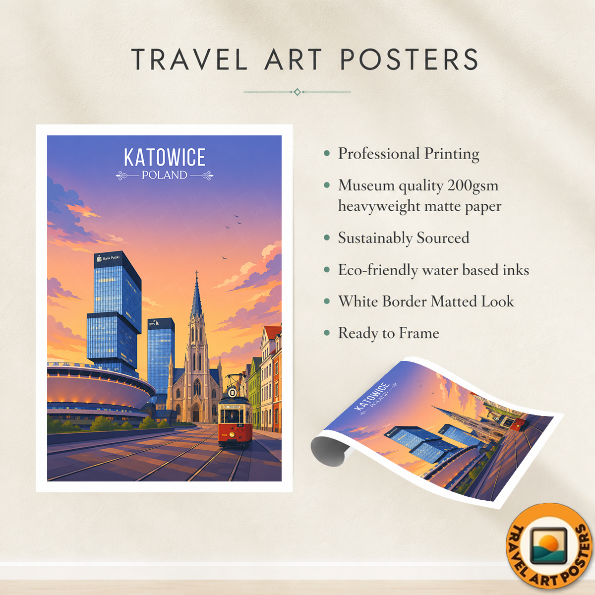 Katowice - Poland - Travel Poster Vintage Style Wall Art Print