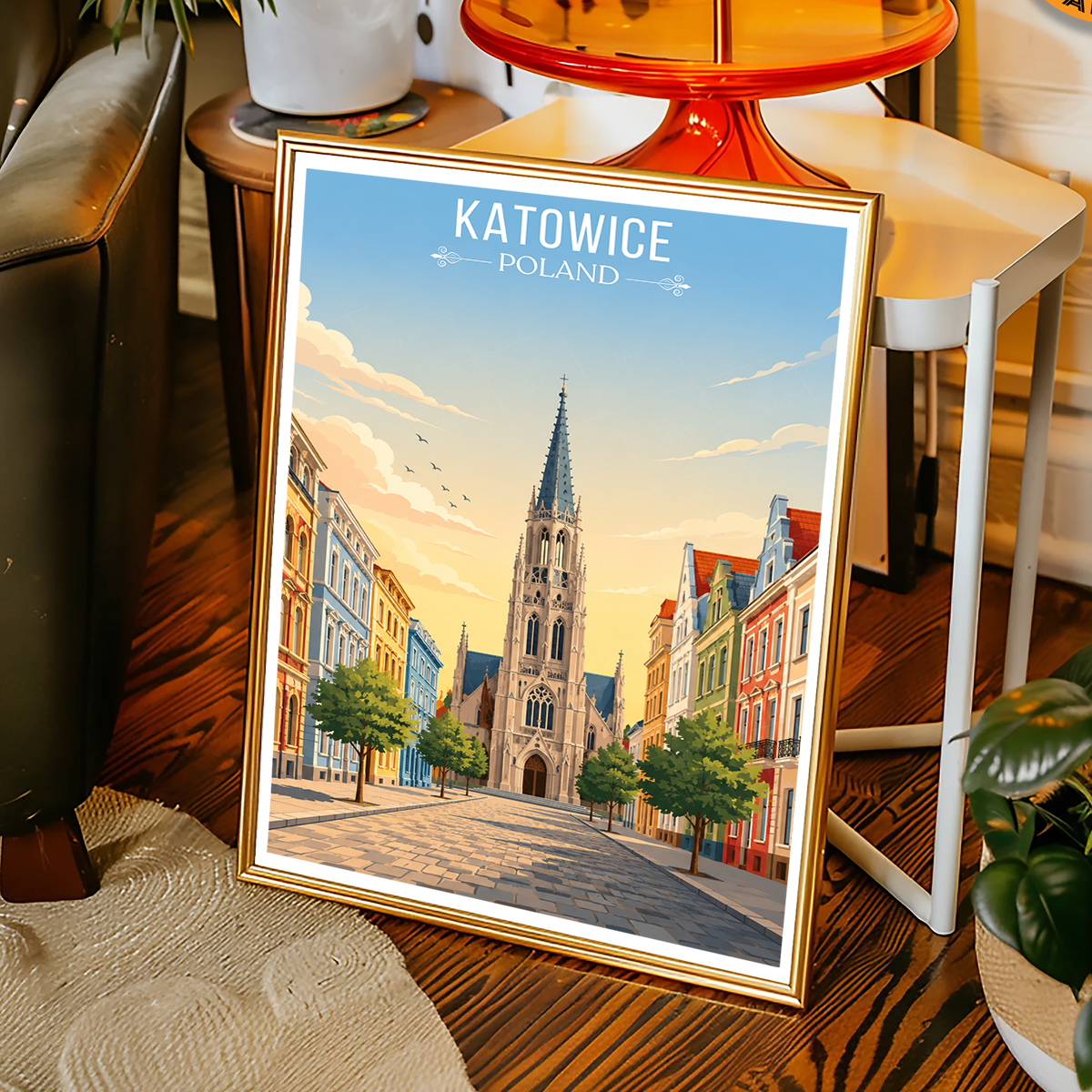 Katowice - Poland - Travel Poster Vintage Style Wall Art Print