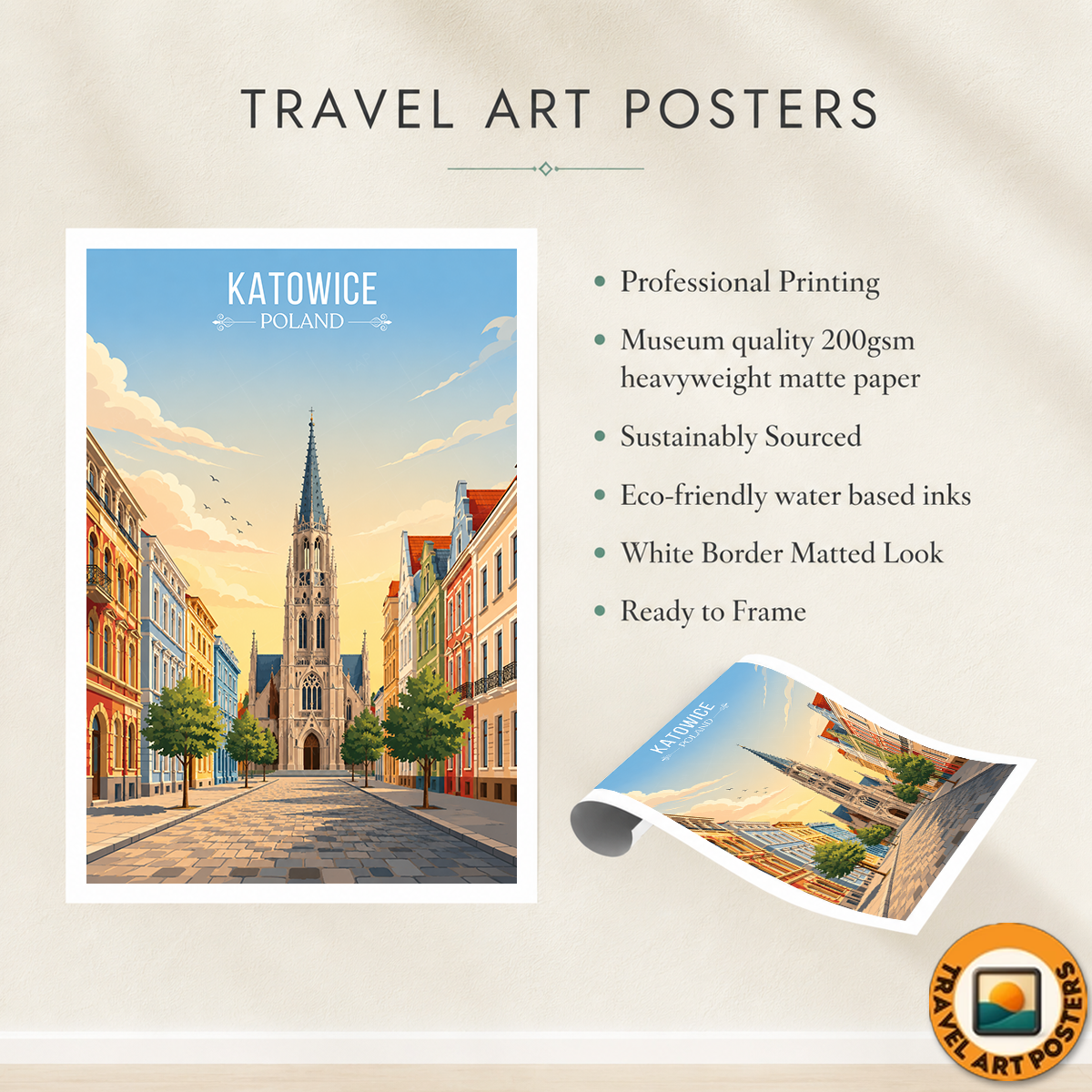 Katowice - Poland - Travel Poster Vintage Style Wall Art Print