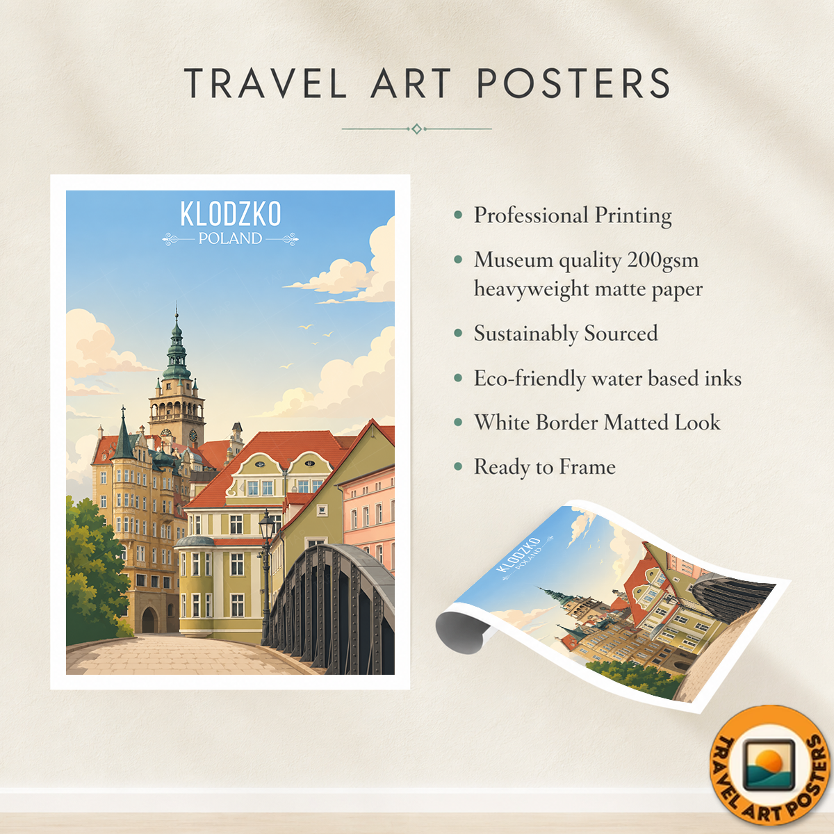 Klodzko - Poland - Travel Poster Vintage Style Wall Art Print - Art Print - Travel Art Poster