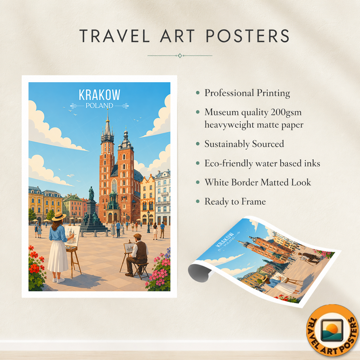 Karakow - Poland - Travel Poster Vintage Style Wall Art Print - Art Print - Travel Art Poster