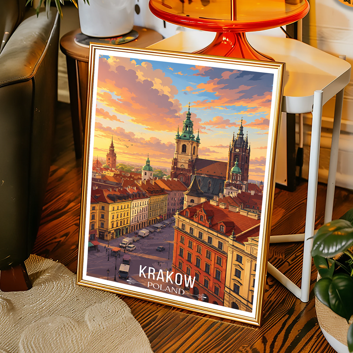 Krakow - Poland - Travel Poster Vintage Style Wall Art Print