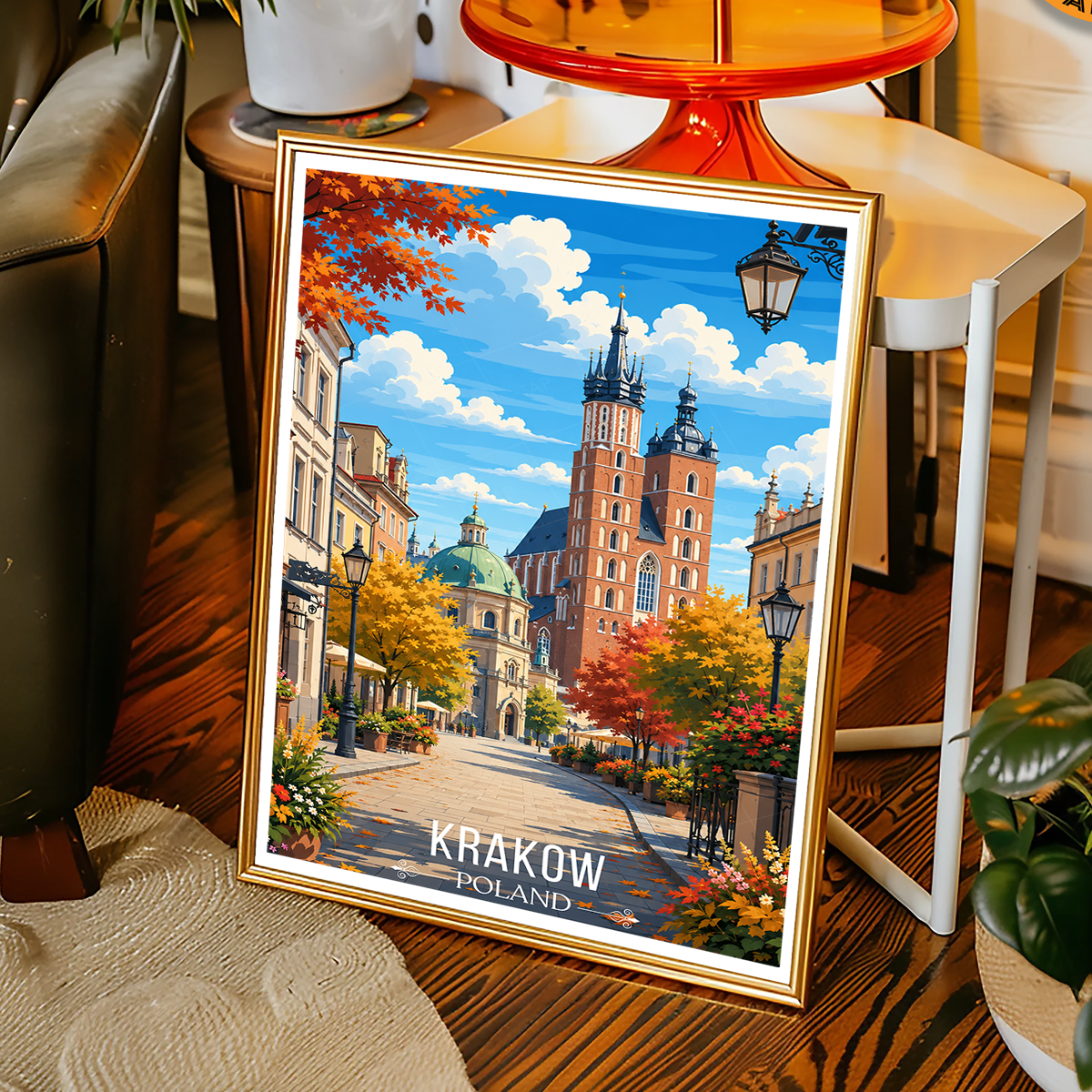 Krakow - Poland - Travel Poster Vintage Style Wall Art Print