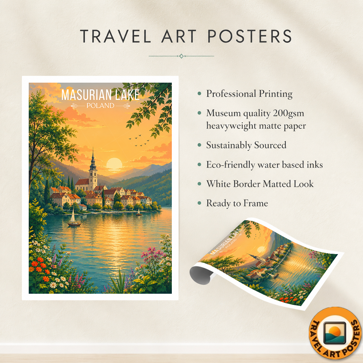 Masurian Lake - Poland - Travel Poster Vintage Style Wall Art Print