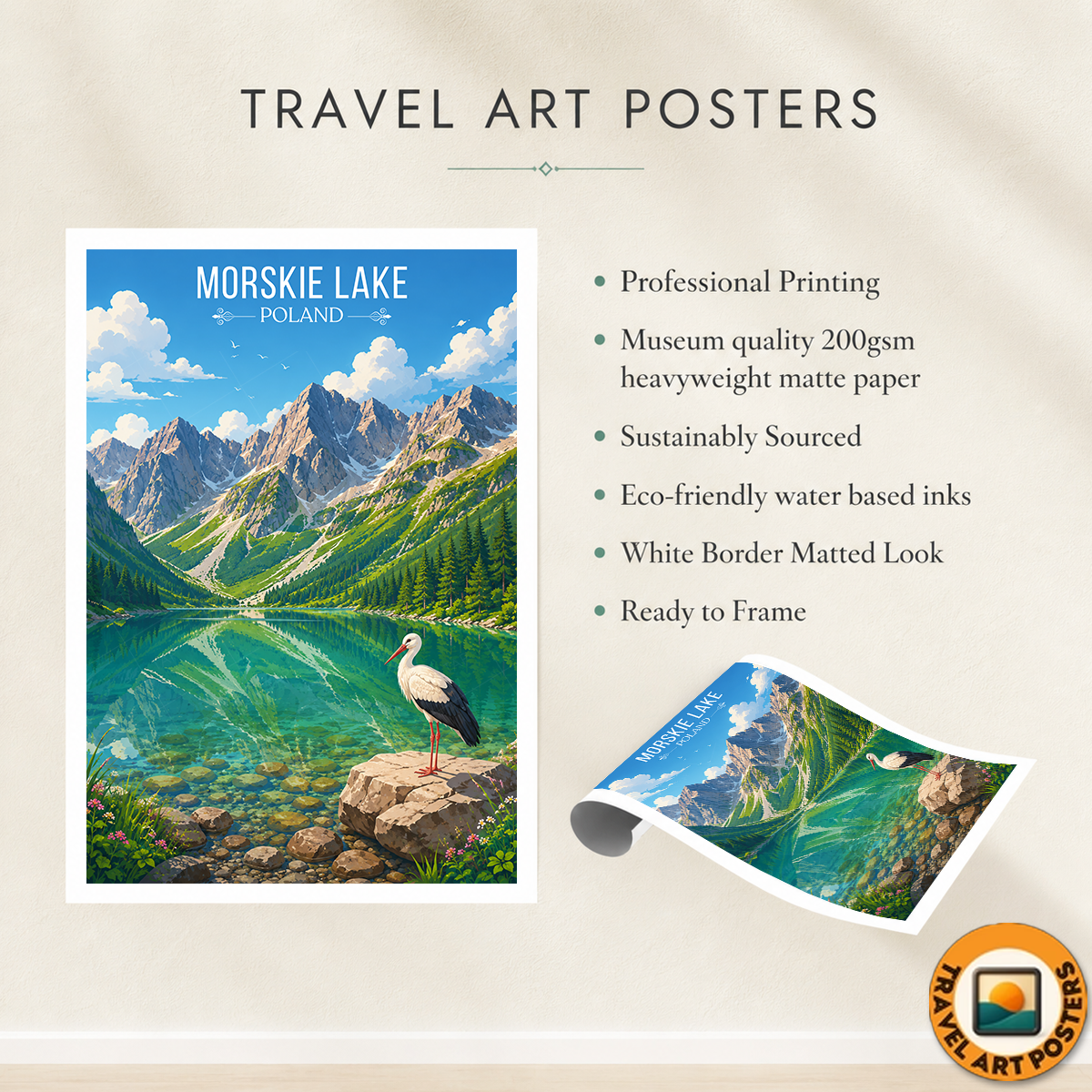 Moskie Lake - Poland - Travel Poster Vintage Style Wall Art Print