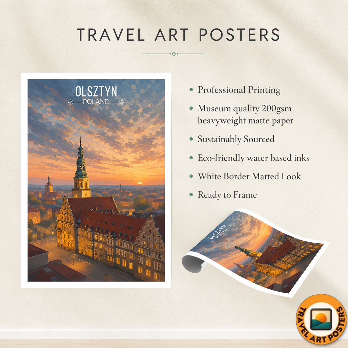 Olsztyn - Poland - Travel Poster Vintage Style Wall Art Print