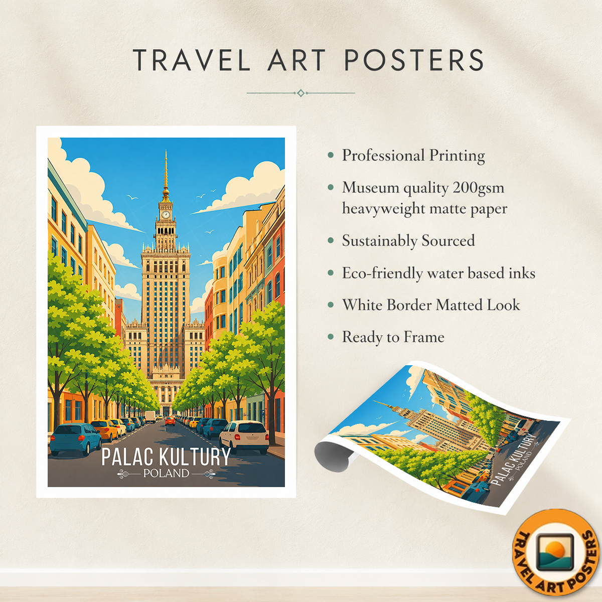 Palac Kultury - Poland - Travel Poster Vintage Style Wall Art Print