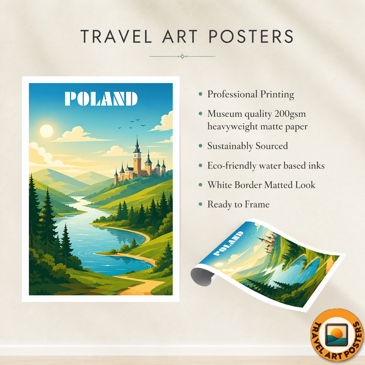 Poland - Travel Poster Vintage Style Wall Art Print