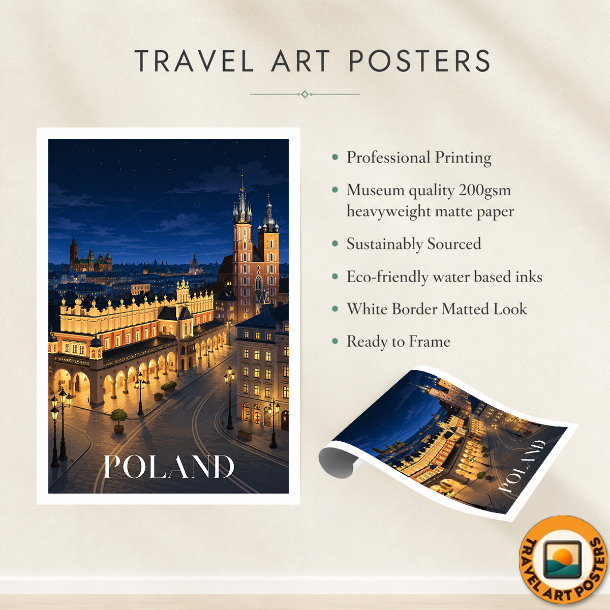 Poland - Travel Poster Vintage Style Wall Art Print