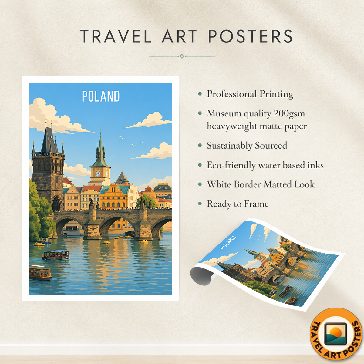 Poland - Travel Poster Vintage Style Wall Art Print
