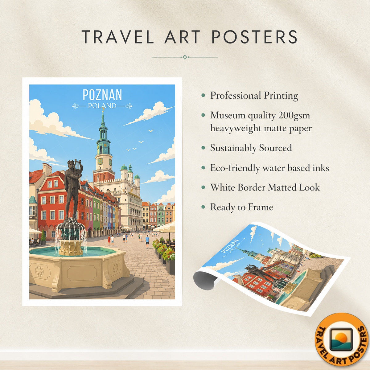 Poznan - Poland - Travel Poster Vintage Style Wall Art Print