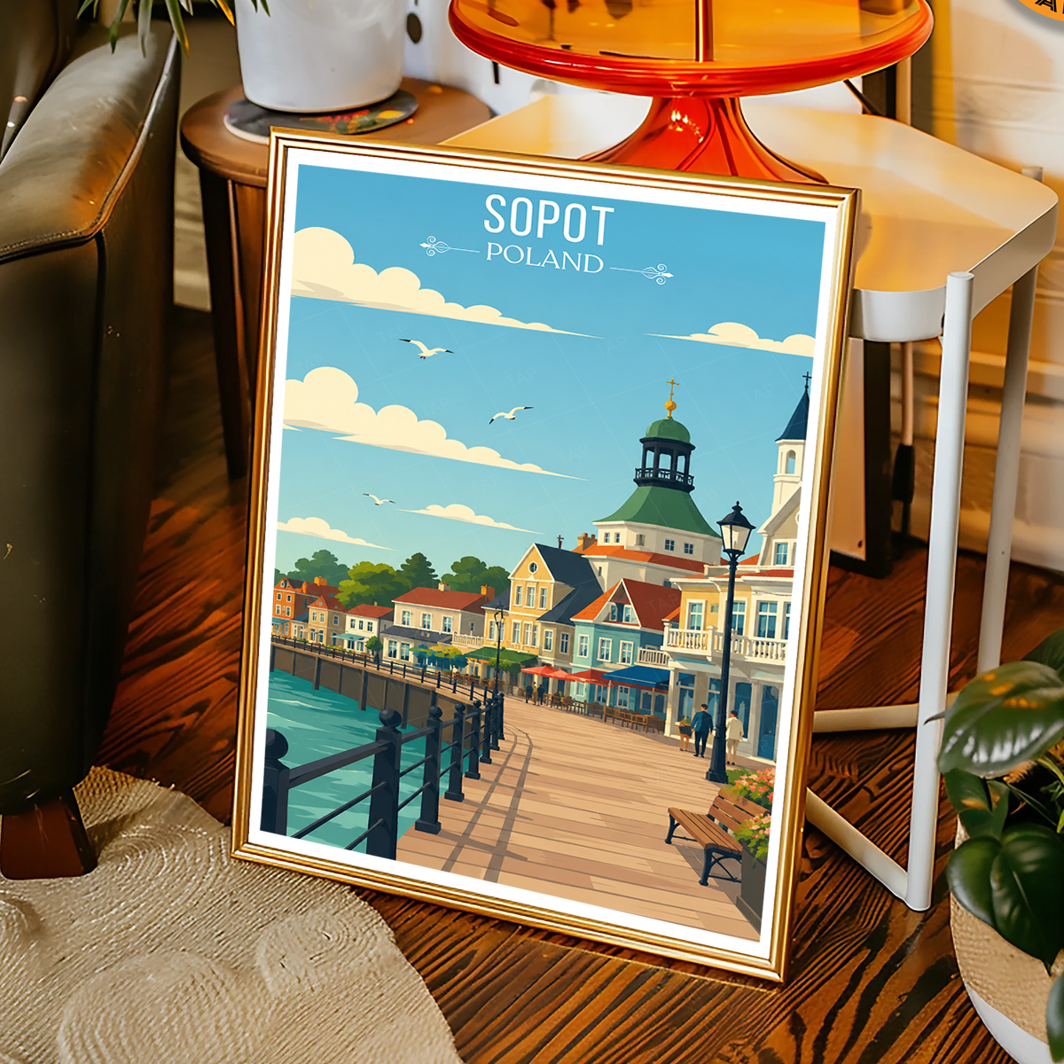 Sopot - Poland - Travel Poster Vintage Style Wall Art Print