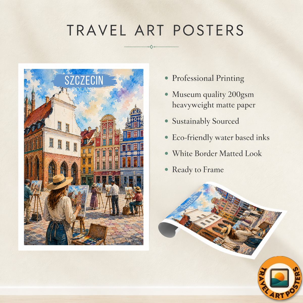 Szczecin - Poland - Travel Poster Vintage Style Wall Art Print