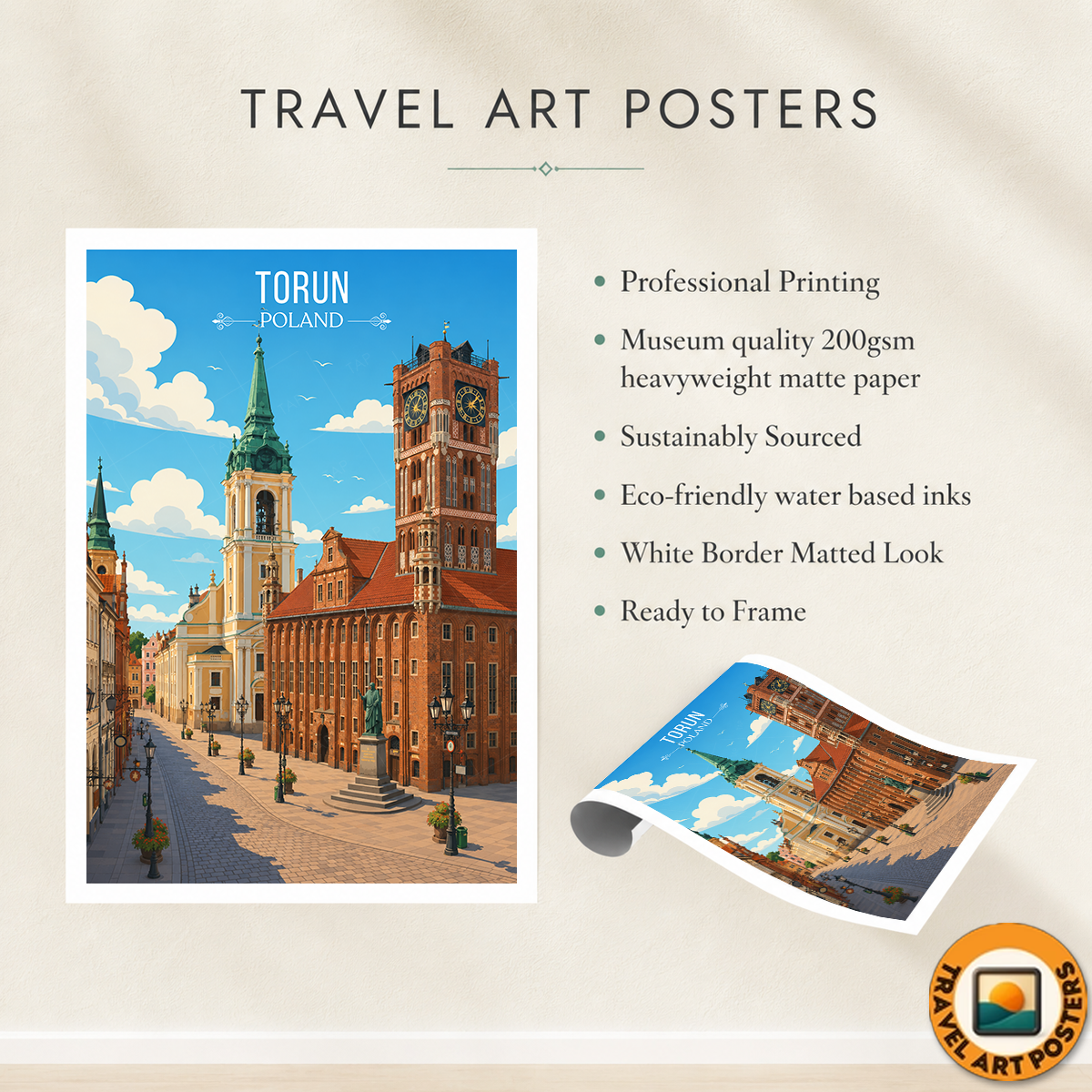Torun - Poland - Travel Poster Vintage Style Wall Art Print