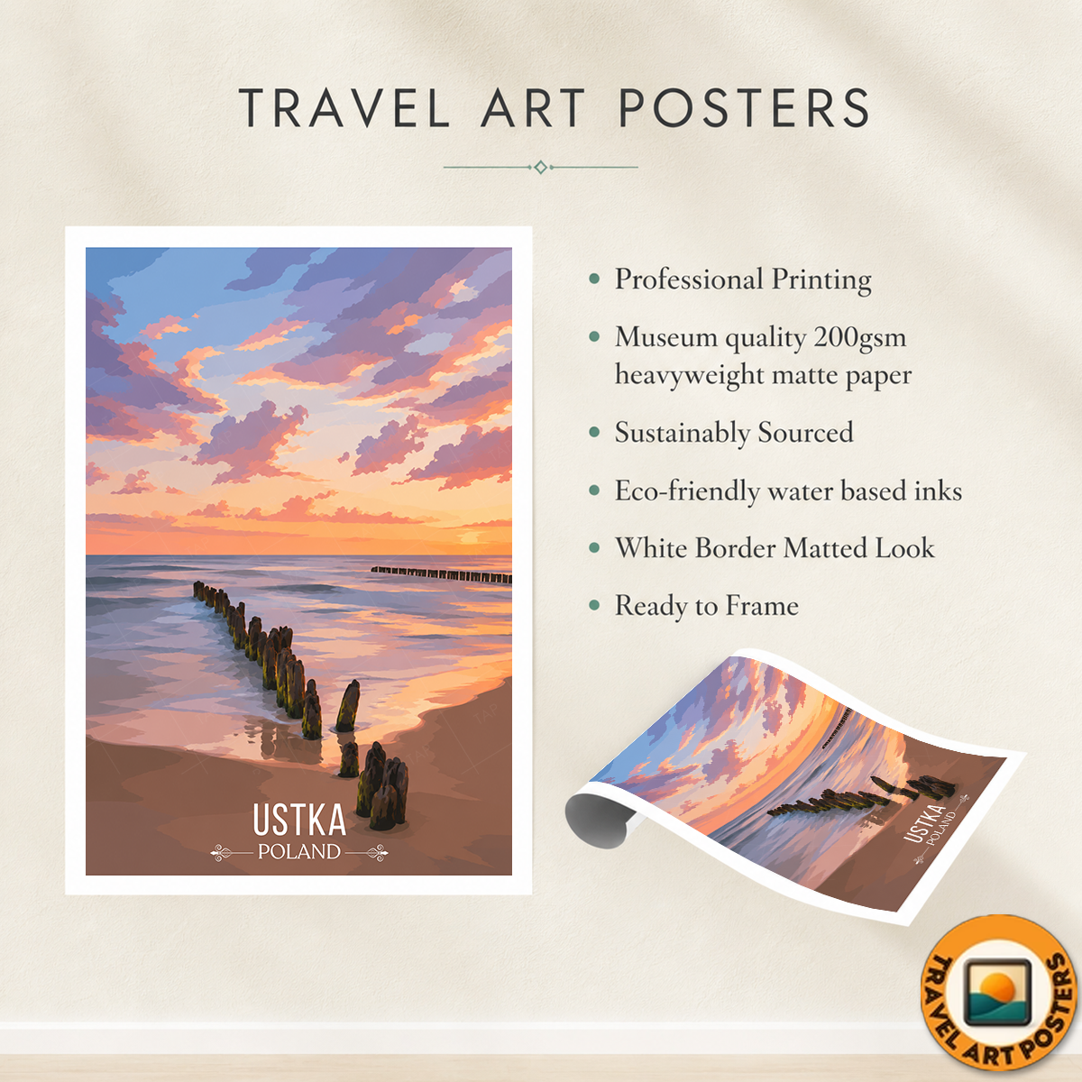 Ustka - Poland - Travel Poster Vintage Style Wall Art Print