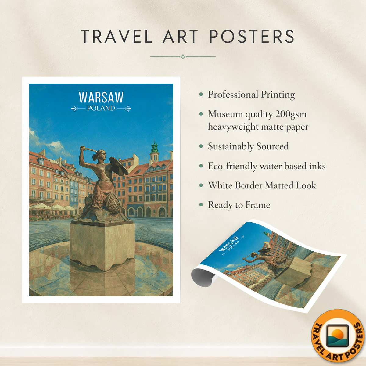 Warsa - Poland - Travel Poster Vintage Style Wall Art Print
