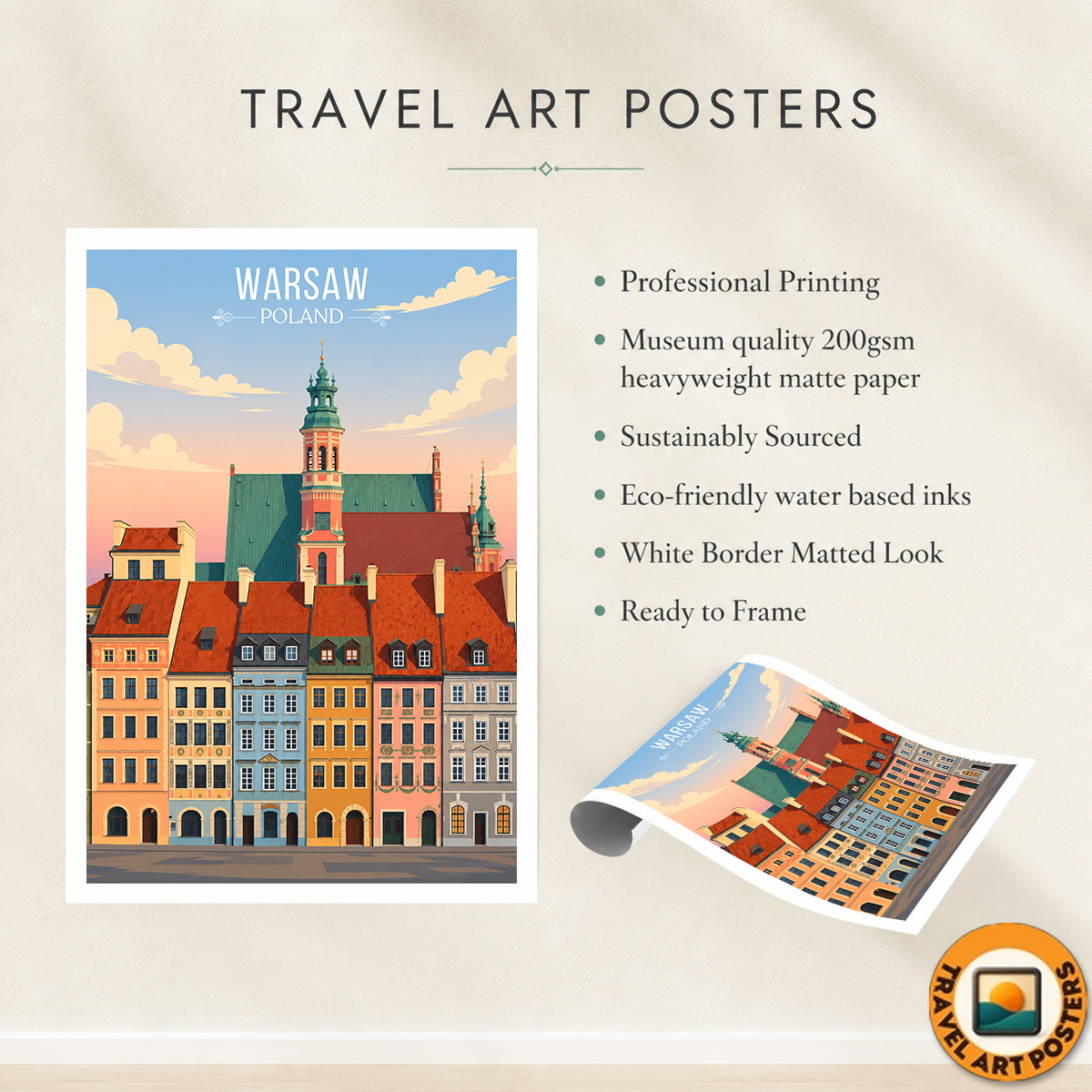 Warsa - Poland - Travel Poster Vintage Style Wall Art Print