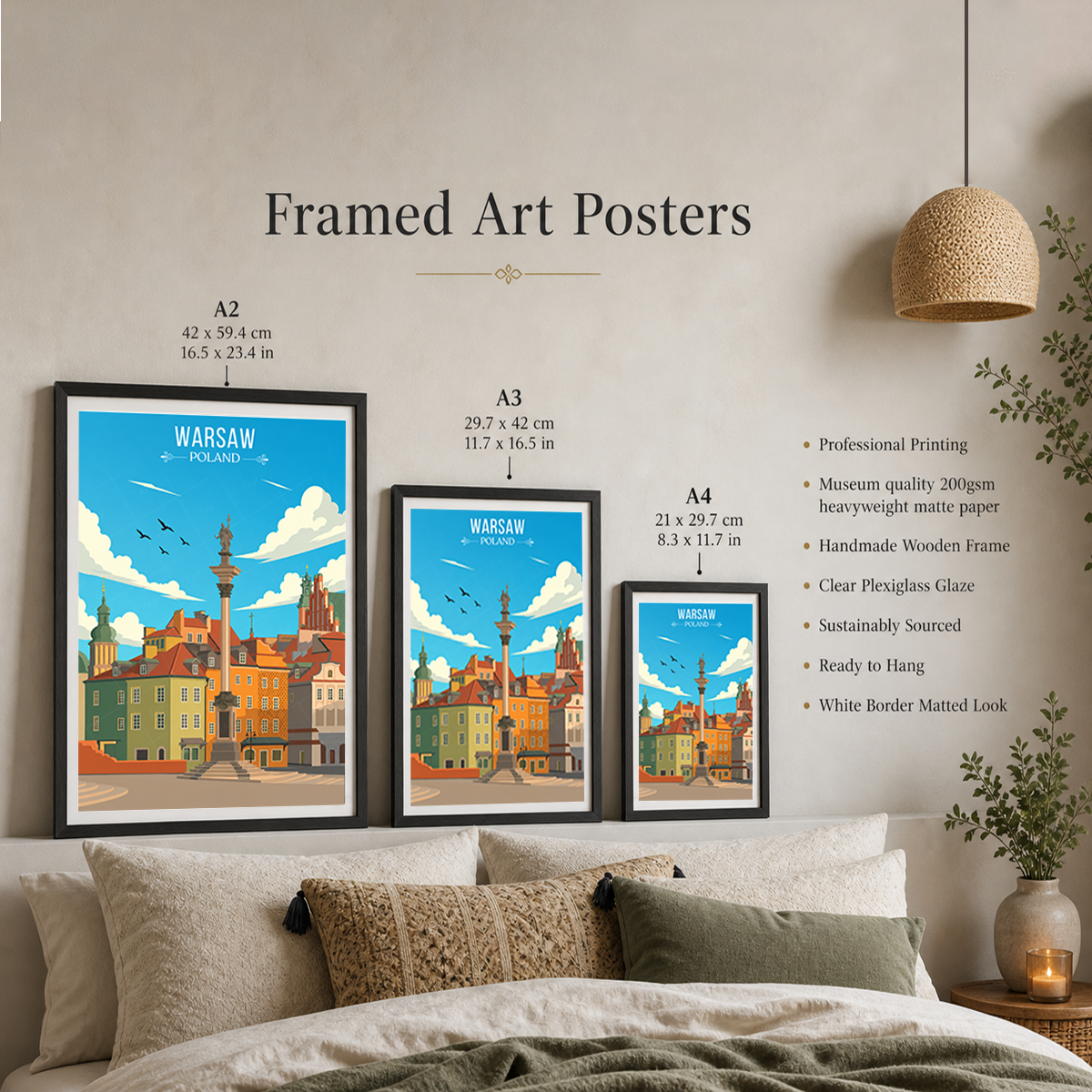 Warsaw - Poland - Travel Poster Vintage Style Wall Art Print