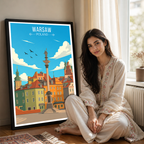 Warsaw - Poland - Travel Poster Vintage Style Wall Art Print
