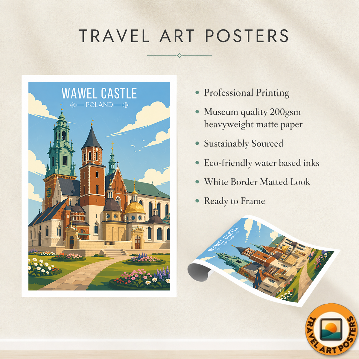 Wawel Castle - Poland - Travel Poster Vintage Style Wall Art Print