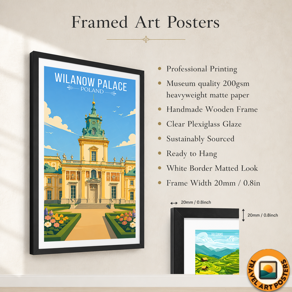 Wilanow Palace - Poland - Travel Poster Vintage Style Wall Art Print