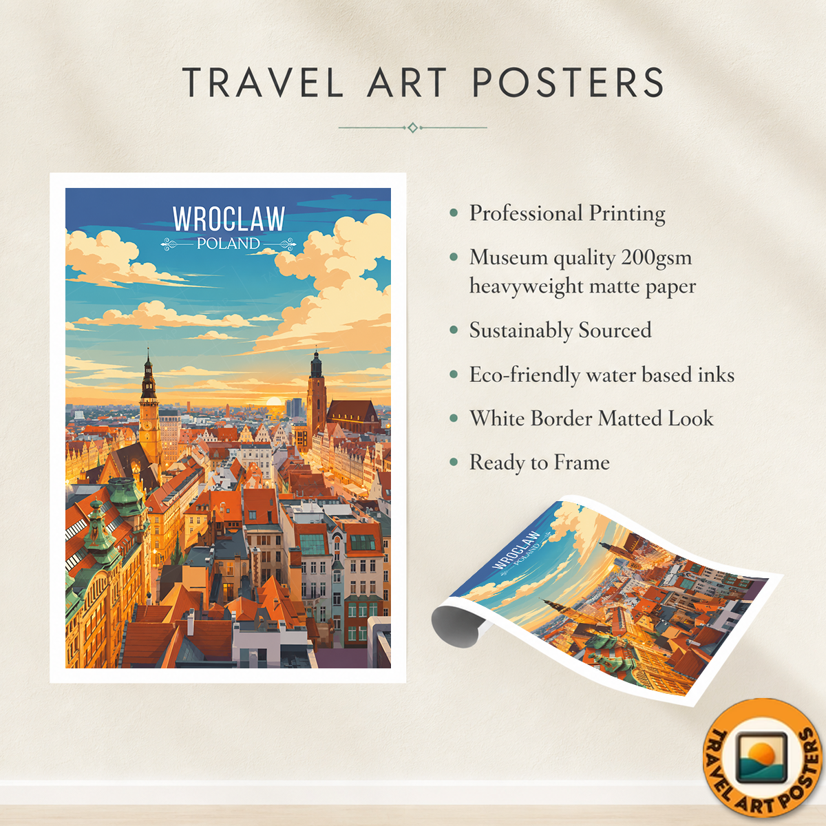 Warsaw - Poland - Travel Poster Vintage Style Wall Art Print