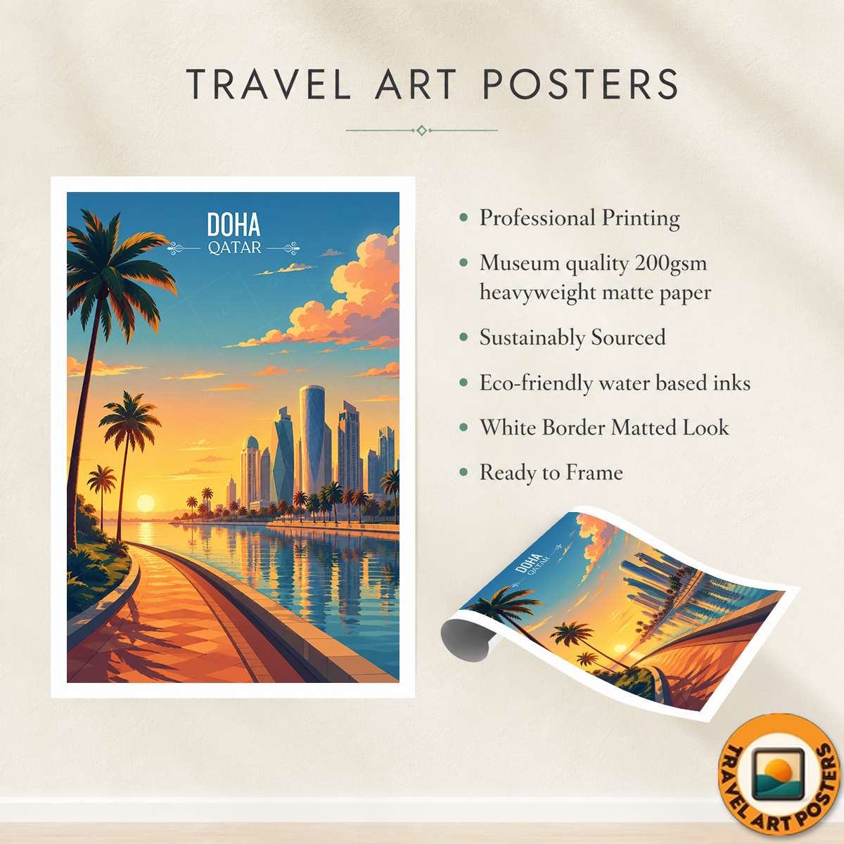 Doha - Qatar - Travel Wall Art Deco Poster Print - Art Print - Travel Art Poster