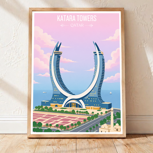Katara Towers - Qatar - Travel Wall Art Deco Poster Print - Art Print - Travel Art Poster