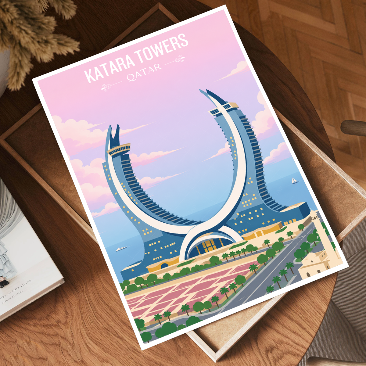 Katara Towers - Qatar - Travel Wall Art Deco Poster Print - Art Print - Travel Art Poster