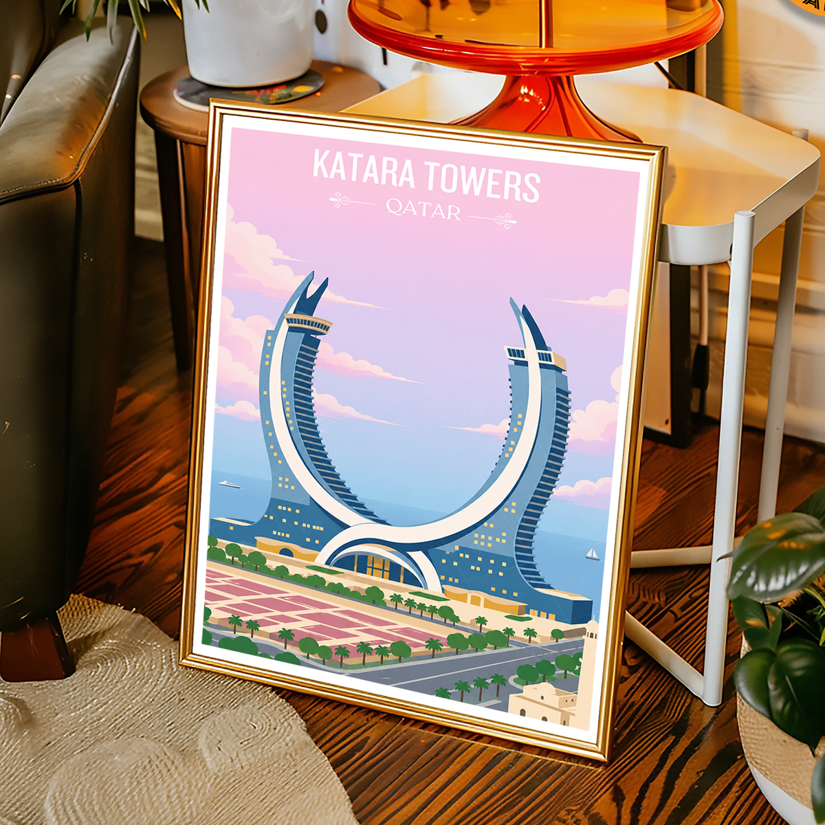 Katara Towers - Qatar - Travel Wall Art Deco Poster Print - Art Print - Travel Art Poster