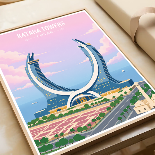 Katara Towers - Qatar - Travel Wall Art Deco Poster Print - Art Print - Travel Art Poster